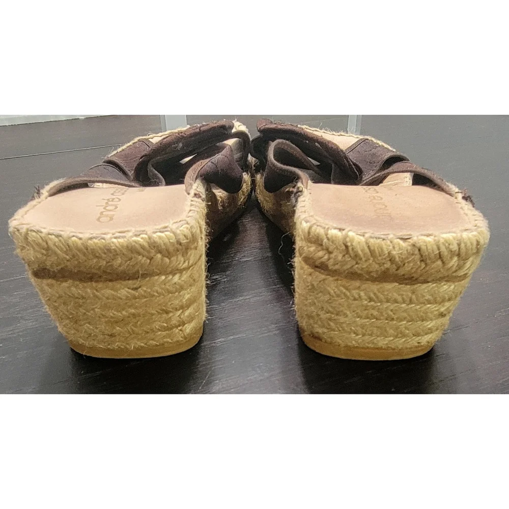 Andre Assous Brown Silk Flower Espadrille Wedge Sandals Size 10
